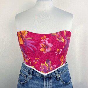 Hand Crafted Tropical Floral Strapless Corset Top – Fuchsia & Bold